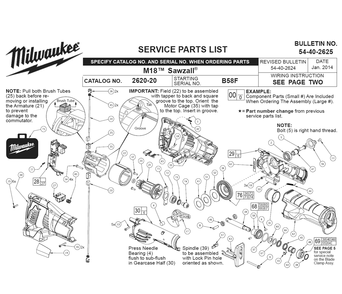Fig-0 Diagram and Parts List for 2620-21 B58F Milwaukee Saw