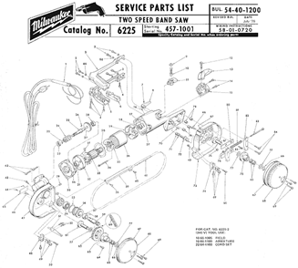 Page A Diagram and Parts List for 6225 SER 457-1001 Milwaukee Band Saw