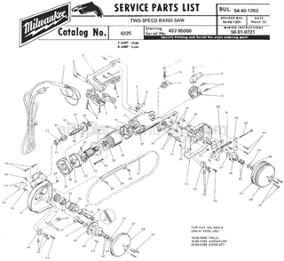 Page A Diagram and Parts List for 6225 SER 457-95000 Milwaukee Band Saw