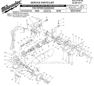 Page A Diagram and Parts List for 6225 SER 457B Milwaukee Band Saw