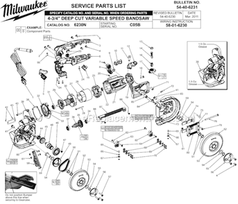 Page A Diagram and Parts List for 6230N C05B Milwaukee Band Saw