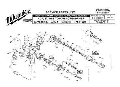 Fig-0 Diagram and Parts List for 6783-3 471-51500 Milwaukee Electric Drill