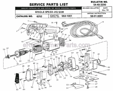 Page A Diagram and Parts List for 6252 SER 553-1001 Milwaukee Jig Saw