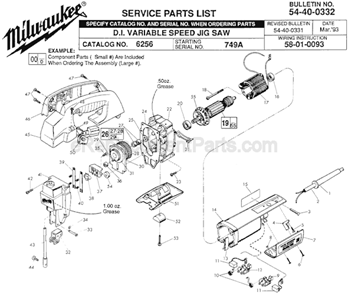 Page A Diagram and Parts List for 6256 SER 749A Milwaukee Jig Saw