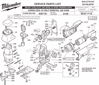 Part Location Diagram of 43-98-0265 Milwaukee Handle Knob