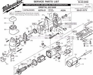 Page A Diagram and Parts List for 6276-21 SER A22A Milwaukee Jig Saw