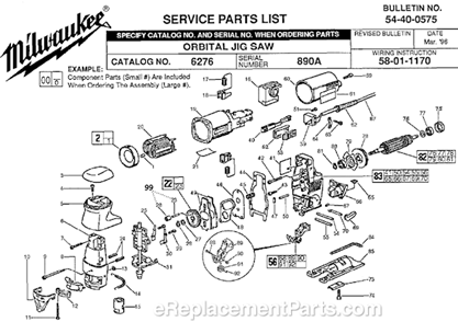 Page A Diagram and Parts List for 6276 SER 890A Milwaukee Jig Saw