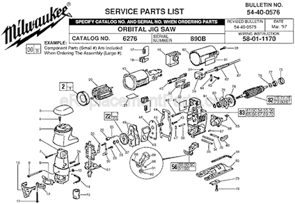 Page A Diagram and Parts List for 6276 SER 890B Milwaukee Jig Saw