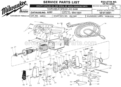 Page A Diagram and Parts List for 6282 SER 554-1001 Milwaukee Jig Saw
