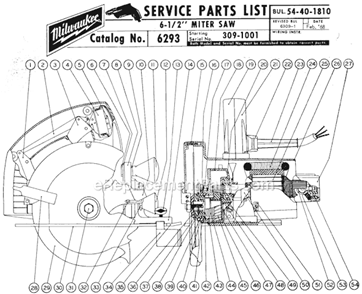 Page A Diagram and Parts List for 6293 SER 309-1001 Milwaukee Miter Saw