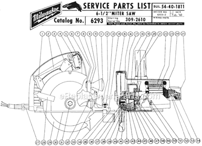 Page A Diagram and Parts List for 6293 SER 309-2610 Milwaukee Miter Saw