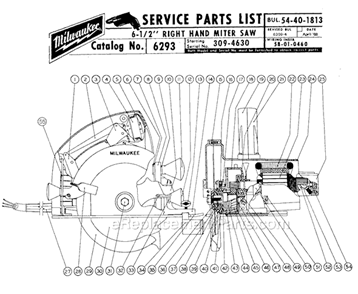 Part Location Diagram of 49-02-0050 Milwaukee R. H. Saw Rip Fence