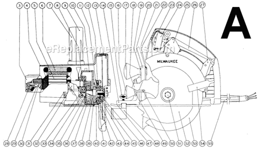 Page A Diagram and Parts List for 6297 SER 332-1301 Milwaukee Miter Saw