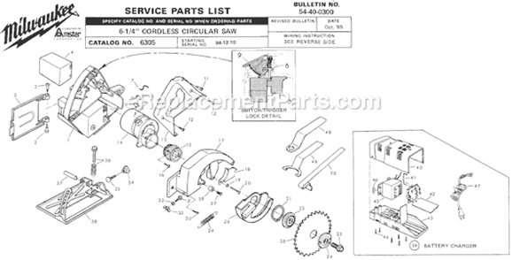 Page A Diagram and Parts List for 6305 SER 84-12-10 Milwaukee Circular Saw