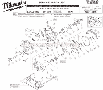 Page A Diagram and Parts List for 6310-20 SER 057B Milwaukee Circular Saw