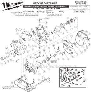 Page A Diagram and Parts List for 6310-20 SER 057C Milwaukee Circular Saw