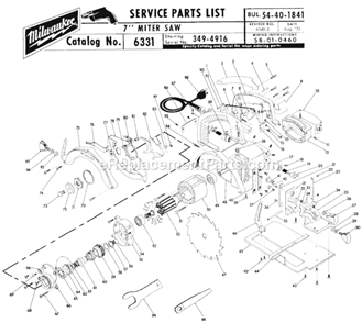 Page A Diagram and Parts List for 6331 SER 349-4916 Milwaukee Miter Saw