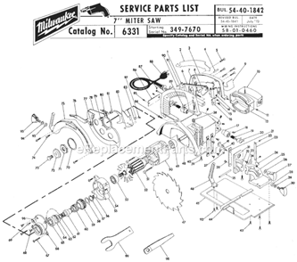Page A Diagram and Parts List for 6331 SER 349-7670 Milwaukee Miter Saw