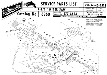Page A Diagram and Parts List for 6360 SER 177-8633 Milwaukee Miter Saw