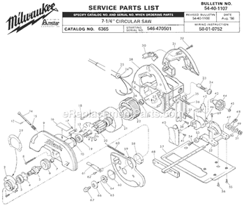 Page A Diagram and Parts List for 6365 SER 546-470501 Milwaukee Circular Saw