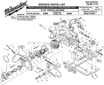 Page A Diagram and Parts List for 6365 SER 546A Milwaukee Circular Saw