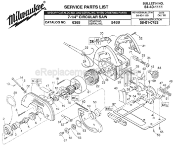 Page A Diagram and Parts List for 6365 SER 546B Milwaukee Circular Saw