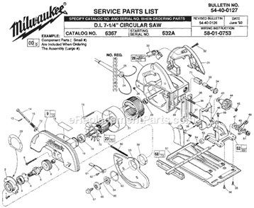 Page A Diagram and Parts List for 6367 SER 632A Milwaukee Circular Saw