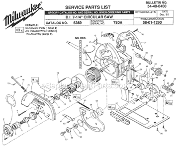 Page A Diagram and Parts List for 6369 SER 780A Milwaukee Circular Saw