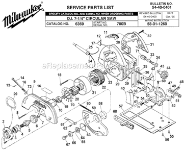 Page A Diagram and Parts List for 6369 SER 780B Milwaukee Circular Saw
