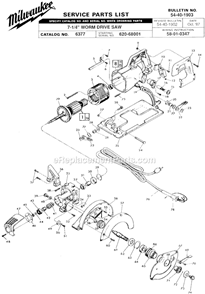 Part Location Diagram of 32-90-0106 Milwaukee Worm Gear
