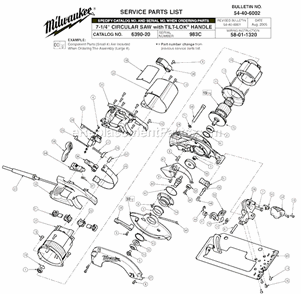 Page A Diagram and Parts List for 6390-20 SER 983C Milwaukee Circular Saw