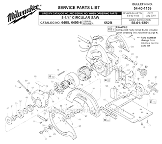 Page A Diagram and Parts List for 6405-6 552B Milwaukee Circular Saw
