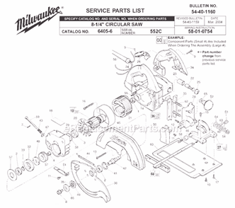 Page A Diagram and Parts List for 6405-6 552C Milwaukee Circular Saw