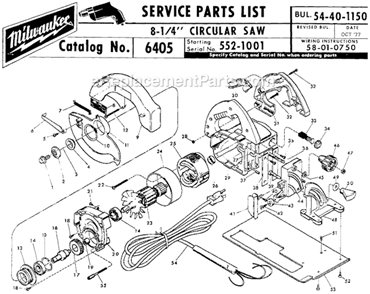 Page A Diagram and Parts List for 6405 SER 552-1001 Milwaukee Circular Saw