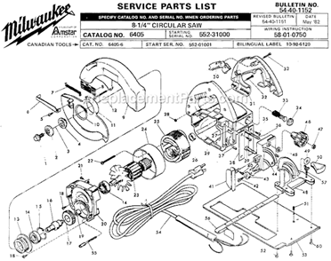 Page A Diagram and Parts List for 6405 SER 552-31000 Milwaukee Circular Saw