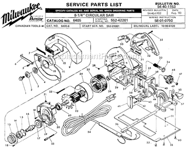 Page A Diagram and Parts List for 6405 SER 552-42201 Milwaukee Circular Saw