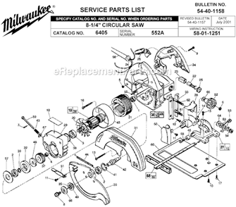 Part Location Diagram of 25-41-0939 Milwaukee 8-1/4 Upper Guard PC