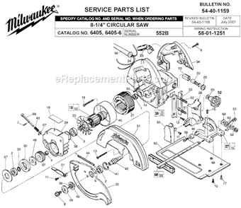 Page A Diagram and Parts List for 6405 SER 552B Milwaukee Circular Saw