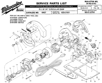 Page A Diagram and Parts List for 6407 SER 633-3101 Milwaukee Circular Saw