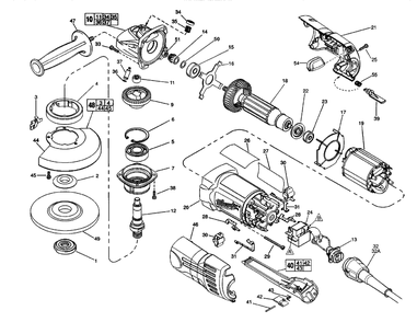 Fig-0 Diagram and Parts List for 6155-50 949B Milwaukee Angle Grinder