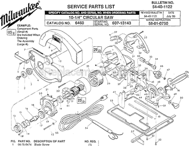 Page A Diagram and Parts List for 6460 SER 607-13143 Milwaukee Circular Saw