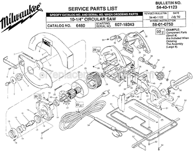 Page A Diagram and Parts List for 6460 SER 607-18343 Milwaukee Circular Saw