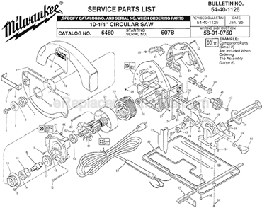 Page A Diagram and Parts List for 6460 SER 607B Milwaukee Circular Saw