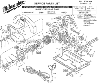Page A Diagram and Parts List for 6460 SER 607D Milwaukee Circular Saw
