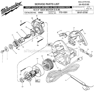 Page A Diagram and Parts List for 6465 SER 772-1001 Milwaukee Circular Saw