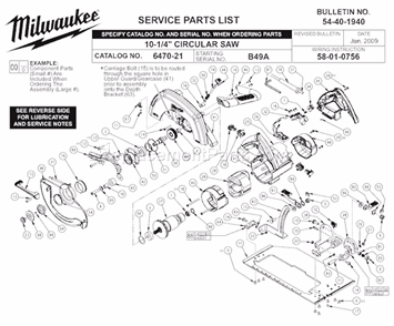 Page A Diagram and Parts List for 6470-21 SER B49A Milwaukee Circular Saw