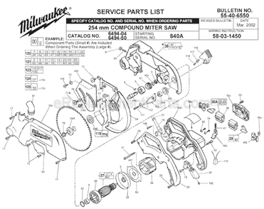 Page A Diagram and Parts List for 6494-50 SER 840A Milwaukee Miter Saw