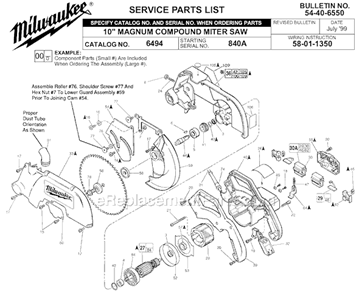 Page A Diagram and Parts List for 6494 SER 840A Milwaukee Miter Saw