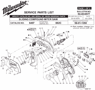 Page A Diagram and Parts List for 6497 SER 882C Milwaukee Miter Saw