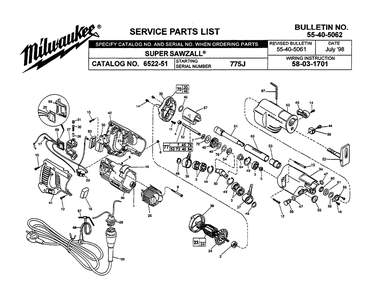 Fig-0 Diagram and Parts List for 6522-51 775J Milwaukee Saw